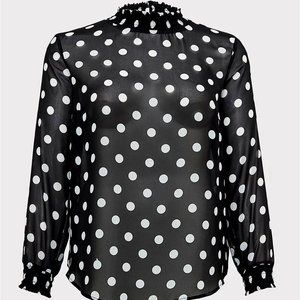 TORRID SHEER POLKA DOT SMOCKED MOCK NECK BLOUSE 3X